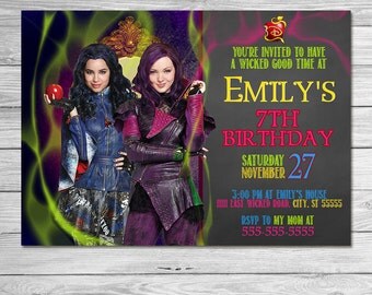 The Descendants Invitation Chalkboard // The Descendants Birthday Party // The Descendants Invite Printable Favors // Mal and Evie