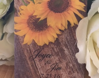 50 Sunflower seed packets, rustic sunflower favors, Sunflower and wood, rustic wood gift, personalized wood favors