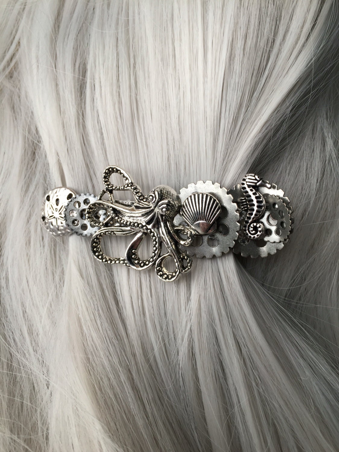 80mm Silver Octopus Hair Clip Nautical Hair Clip Steampunk