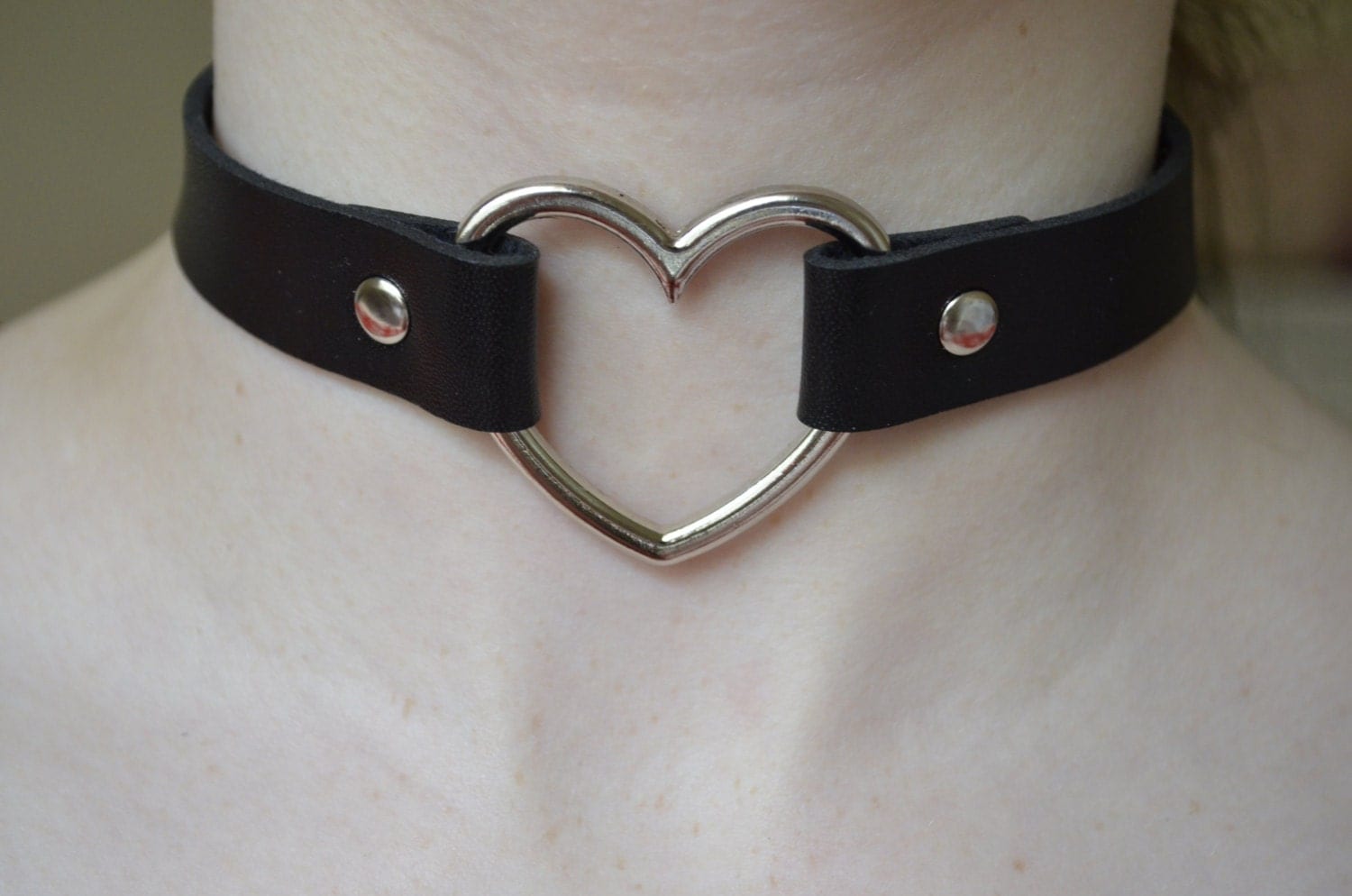 Black Leather Heart Choker VEGAN by LilKittenCreations on Etsy