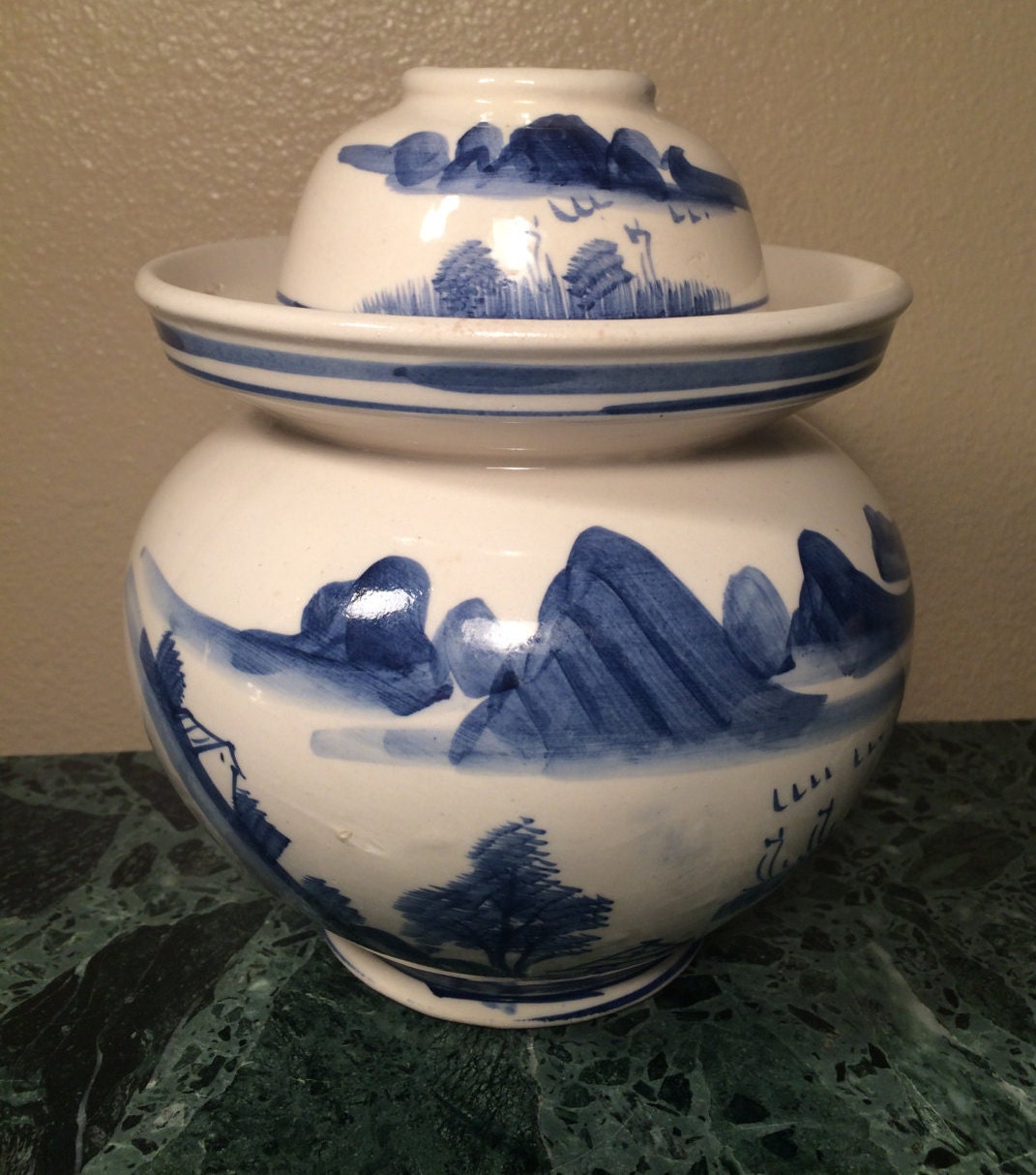 Vintage Ceramic Chinese Pickling Jar Cast and Hand Painted