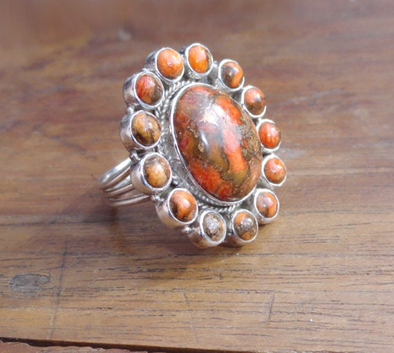 Orange Turquoise Ring Turquoise silver ring by MaheshwariSterling