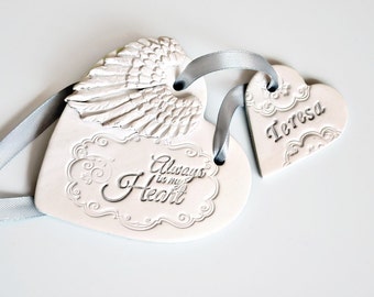Memorial keepsake gift, Always in my heart, In loving memory Personalised bereavement gift, Angel wings in memory of dad mum grandma child