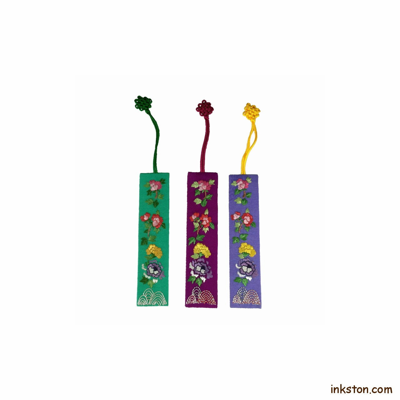 Handmade Silk Bookmark set of 3 with Peony Flowers