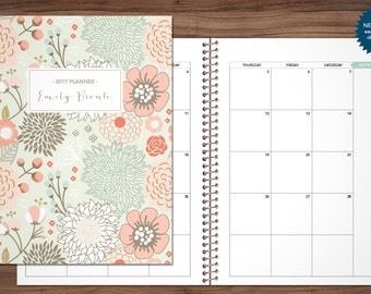 2017 MONTHLY planner custom planner month at a glance planner 2017-2018 calendar MAG / choose your start month / sage pink gold floral