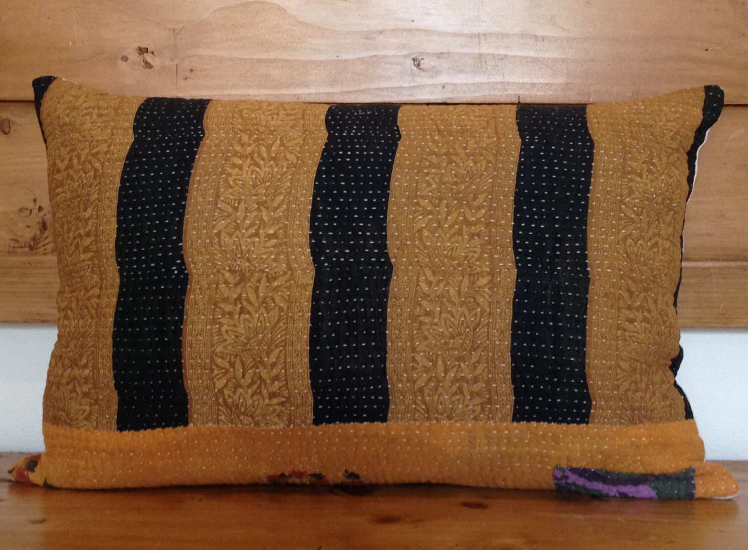 Vintage Indian Kantha Quilt Pillow Cover 14 x 20