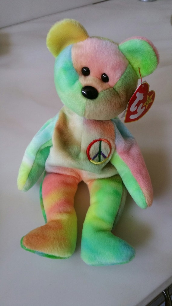 RARE Peace Bear Ty Beanie Baby Collectible Easter Tie Dyed