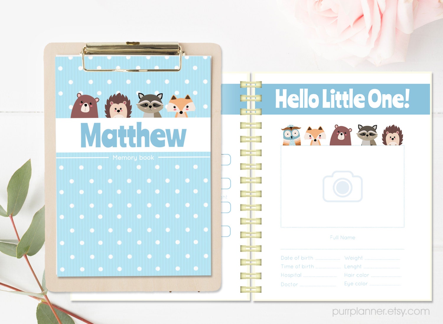 Cute Blue Printable Baby Boy Book Baby S First Year Photo Album Memory Diary Baby Shower Gift