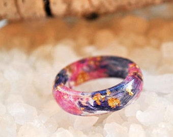eco resin ring - resin nature ring - nature inspired jewelry - red ring - ring sepia - terrarium ring - gift for her - fused glass