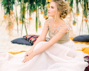 Wedding Shoulder Necklace, Pearl Shoulder Necklace, Wedding Necklace, Bridal Jewelry