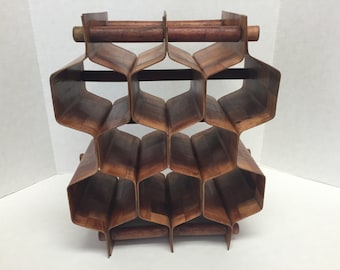 Mid Century Modern Bentwood Wine Rack Honeycomb Vintage Wood