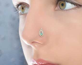 Emerald NOSE STUD // Gold Cartilage Stud - Cartilage Earring - Helix Piercing - Rook Earring - Nose Hoop - Tragus Stud - Stud Nose Ring 18g