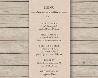 wedding menu templates rustic microsoft word free