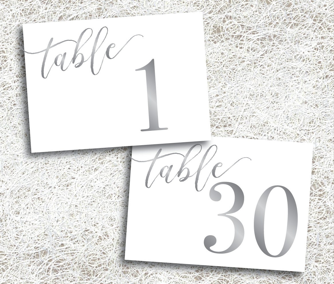 Printable Silver Table Numbers 1 30 Instant Download
