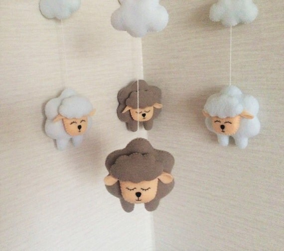 Sheep baby mobile Gray and white baby mobile Lamb mobile Sheep