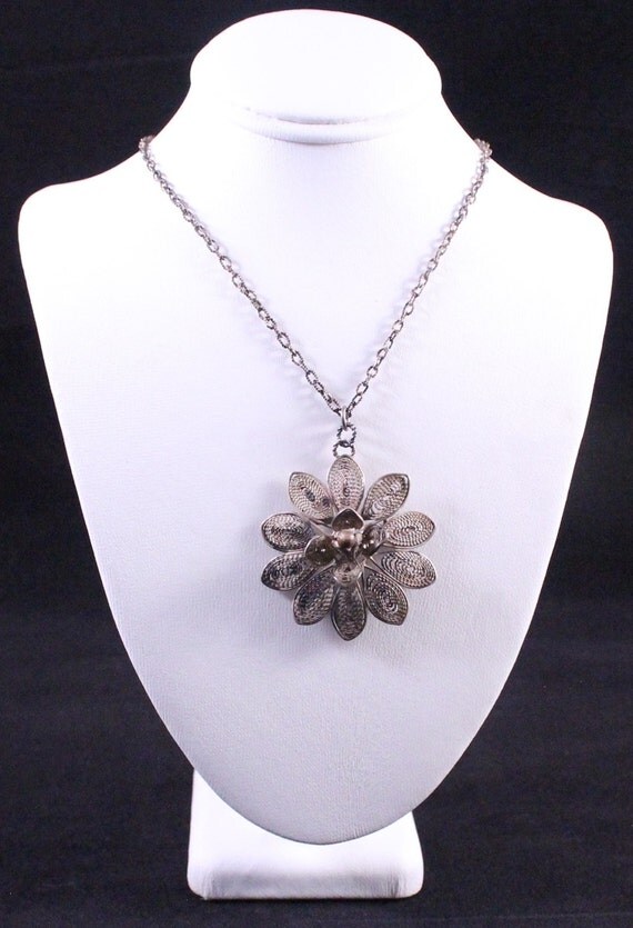 Antique Filigree Sterling Silver Flower Pendant by paststore