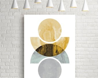 Geometric print, wall art, art prints, watercolour print, watercolor, geometric art, circles, art, modern, prints, yellow, Reflected circles