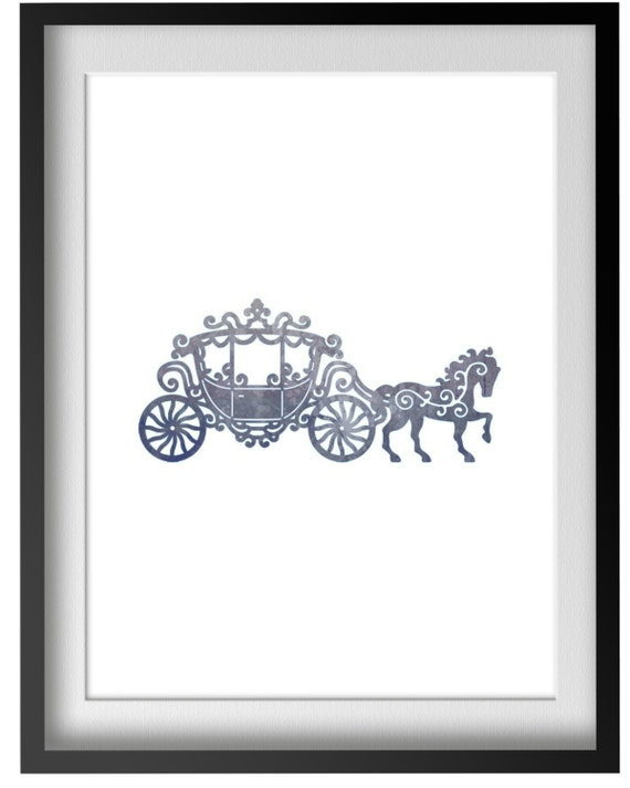 Cinderella Carriage Print DIY Printable Gray Watercolor