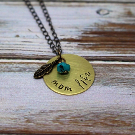 Hand Stamped Necklace with Meaning Mom Life Stamped Jewelry
