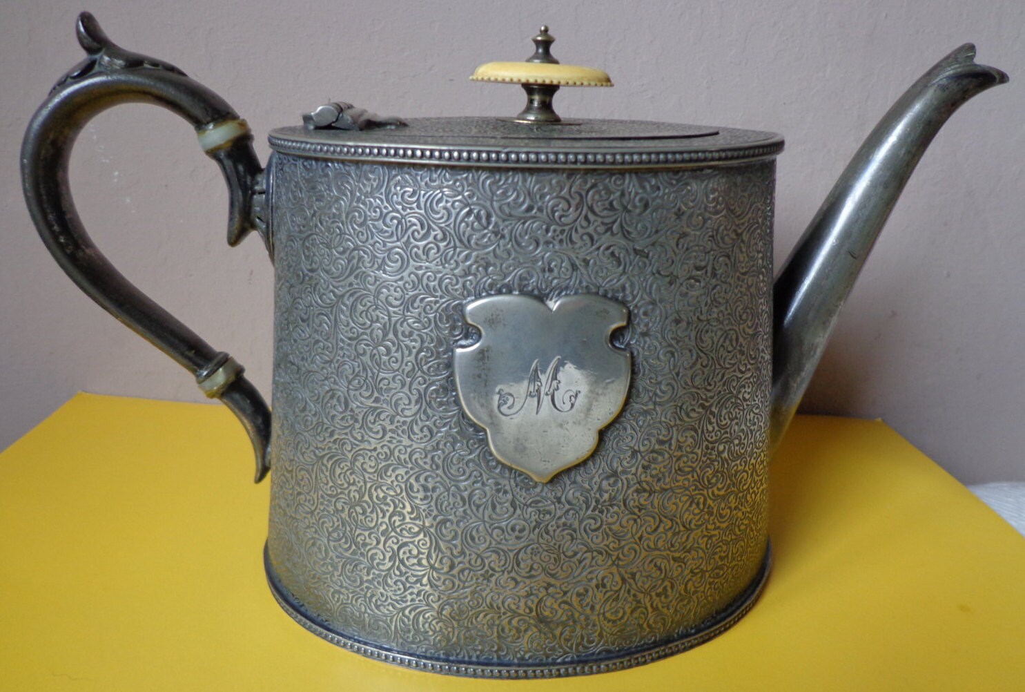 Victorian Shaw And Fisher Pewter Teapot With The Initial M In