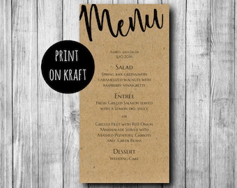 Rustic menu printable Country wedding menu card Kraft menu diy Print on kraft Wooden wedding Menu template Forest wedding menu digital K67
