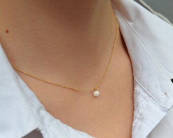 OPAL NECKLACE // Dot Necklace Opal - Opal Ball Necklace - Single Bead Necklace - White Opal Bead Necklace - Opal Charm Necklace