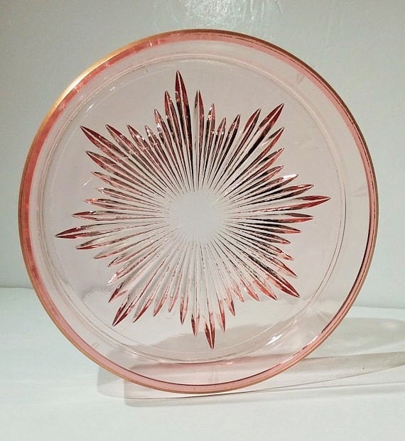 Vintage Pink Depression Glass Dish With Gold Trim Pink