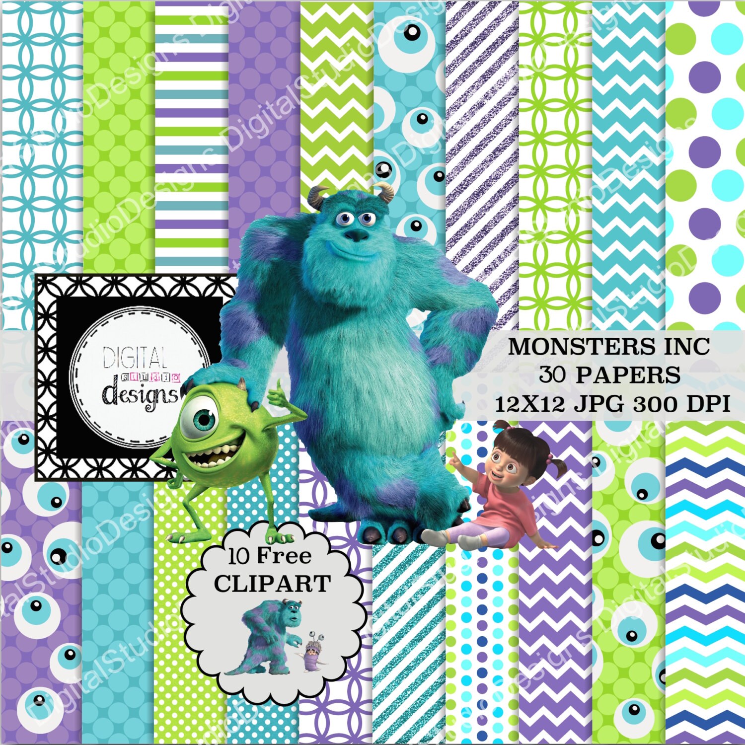 Monsters Inc Digital Paper Pack 30 Papers by DigitalStudioDesigns