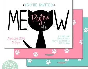 Kitty Cat Birthday Invitation | Cat Invitation | Kitty Cat Invitation | Meow Invitation- 5x7 with reverse side