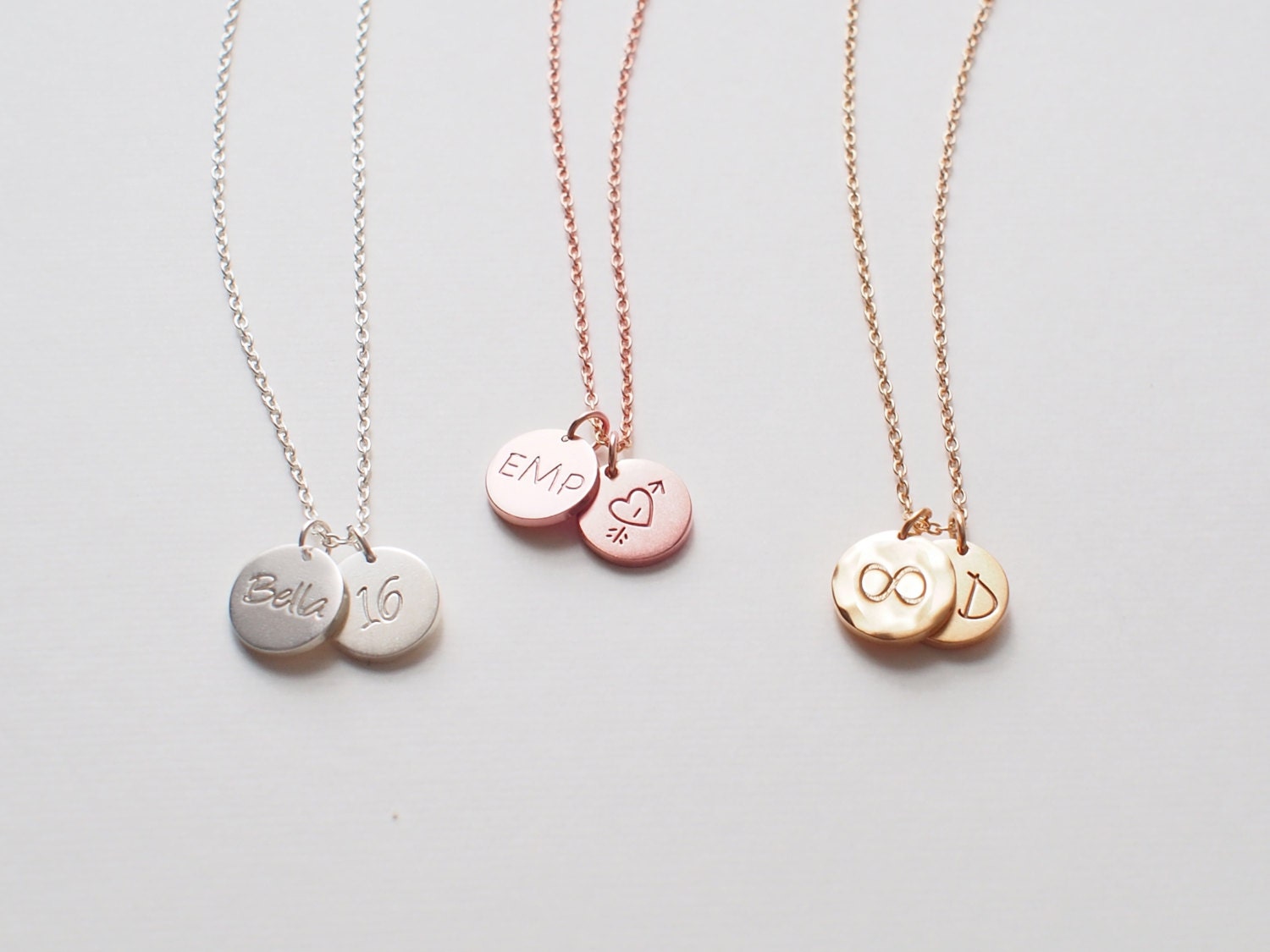 Double Circle Tag Necklace Personalized Engraved Disk