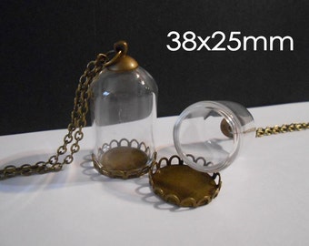1 Glass globe necklace Bronze Lid Bronze Chain Dome Bubble Wish Bottle Vial Orb Terrarium Necklace Terrarium Pendant Dandelion Globe Pendant