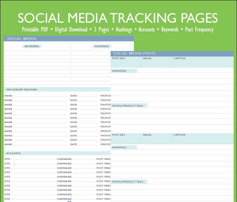 Social Media Pages PDF Printable Digital Download