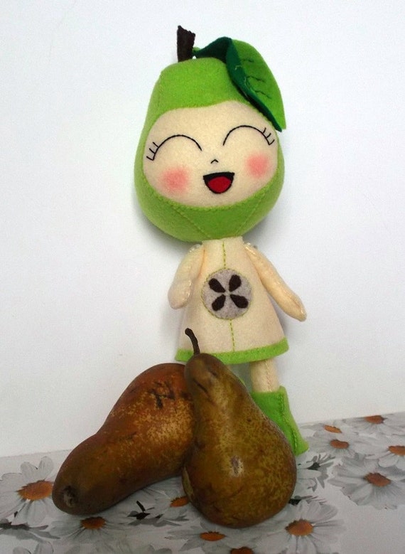 Items similar to Fruit Girl Pear Felt Chibi Handmade Doll on Etsy