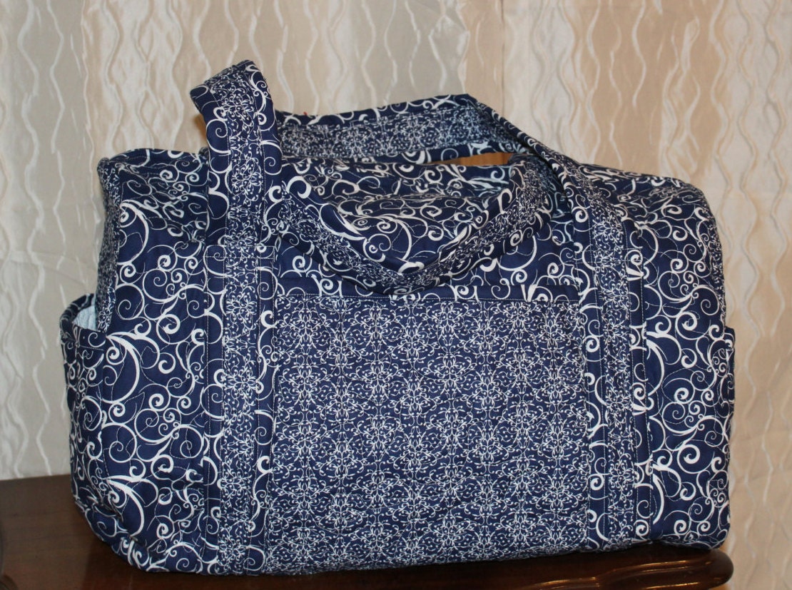 Navy quilted duffel Bag