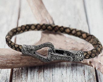 Mens bracelet silver mens leather bracelet men gift for men anniversary gift for boyfriend gift husband gift for him college student gift
