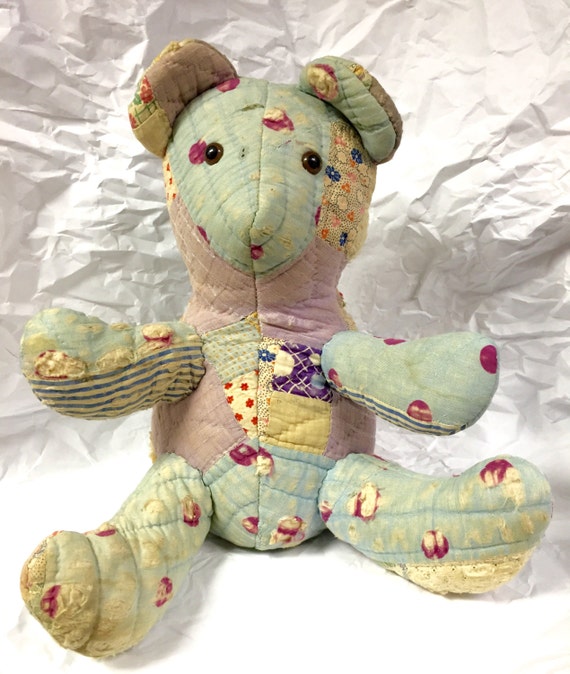 Vintage Quilted Teddy Bear 1950's Showing Lots of Love