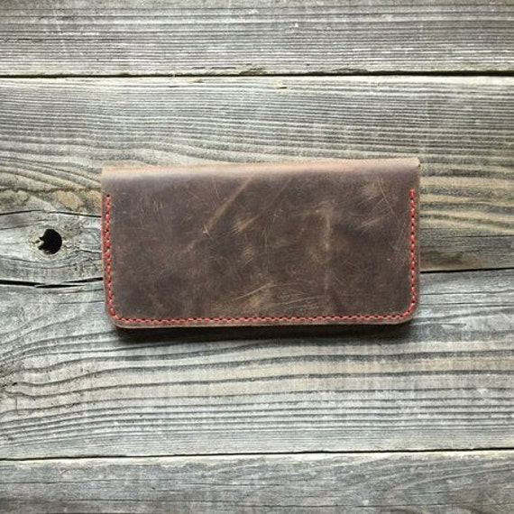 Wallet brown for men Genuine leather Checkbook cover Gift idea