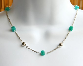 Amazonite Sterling Silver necklace, Aqua Amazonite necklace, Amazonite beads necklace