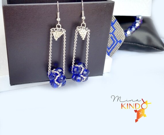 African earrings elegance blue, African jewelry, beaded earrings, simple earrings, Niger, handmade jewelry, modern earrings, tribal jewelry