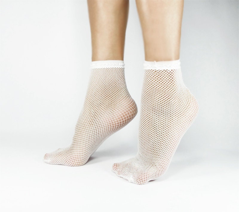 Fishnet Socks White Socks Women Ankle Socks Sexy Socks by NiftySox