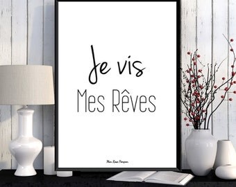 Inspirational french quote poster, Feel good art, Happy art, Positive quote wall, French quote print, Printable wall poster, Wall art print