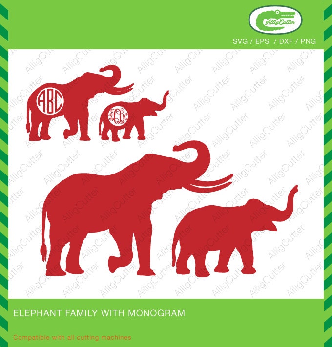 Download Elephant Family With Monogram frame SVG DXF PNG eps animal Cut