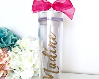 Skinny Water Bottle, Personalized Gift Tumbler, Custom Water bottle, Bachelorette Party Gift, Bridesmaid Water bottle, Personal Bottle