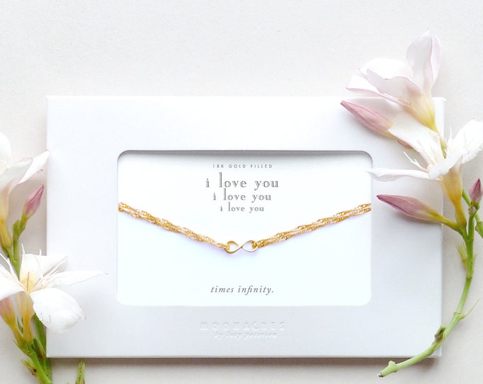 I Love You Times Infinity | Gold Filled Infinity Charm Bracelet Message Card Jewelry Wife Girlfriend Birthday Anniversary Wedding Gift