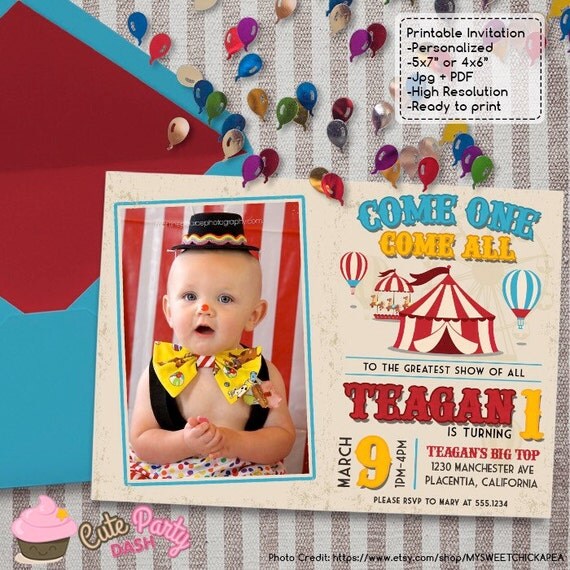 Vintage Circus Carnival Birthday Party Photo invitations DIY