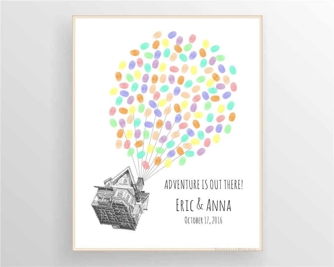 Up House Fingerprint Balloons Guest Book for Wedding Baby