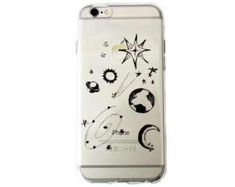 Space Doodle Phone Case | Planet Stars Cute Hipster Aesthetic Tumblr Minimalistic Soft Tpu iPhone 5 5s SE 6 6s Plus