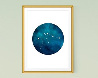 Aquarius art, Zodiac Aquarius print, Printable constellation poster