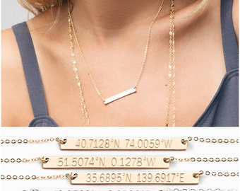 Location Necklace / Coordinates Necklace / Latitude Longitude Necklace / GPS Sterling Silver, 14kt Gold Fill, Rose Coordinates Jewelry H435