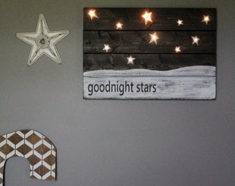 Goodnight Moon Lighted Nursery Sign Hand Painted Stained Wooden Sign Rustic Distressed Wall Hanging Nightlight Kids Room Toddler Room Decor